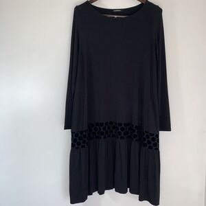 Alembika Dress Womens‎ 1 Black Jersey Velvet Polka Dot Trim Midi Lagenlook